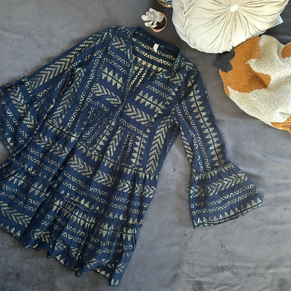 Hand done Indian made. Beautiful Gold Thread. Dark Blue.